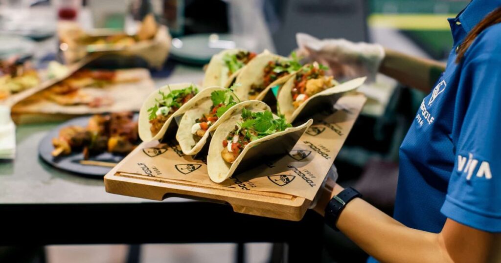 The food experience at topgolf Dubai , mexican tacos